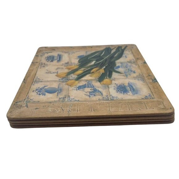 Pimpernel Yellow Tulips Placemats Set Of 4 Cork Backs Table Art England - Picture 4 of 11